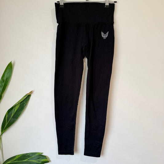 NZ Muscle Black Ribbed High Waisted Leggings Size M (S fit)| Waist 62cm