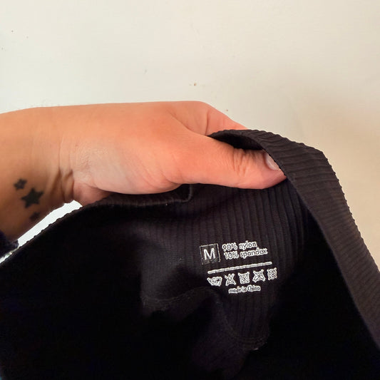 NZ Muscle Black Ribbed High Waisted Leggings Size M (S fit)| Waist 62cm