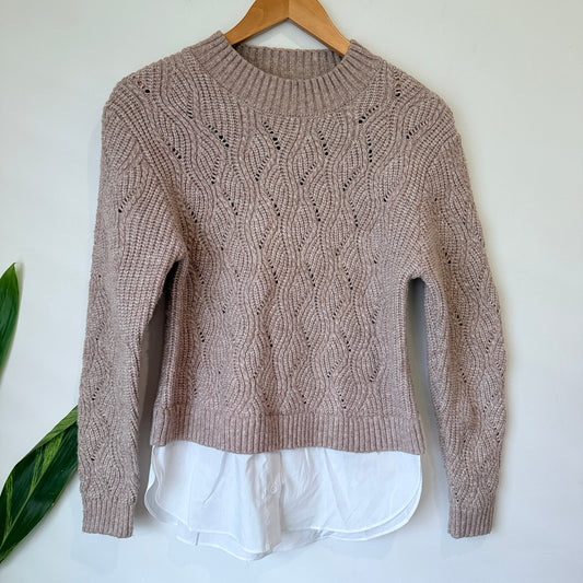 Zest Beige Pointelle Knit Jumper with Shirt Hem Size S