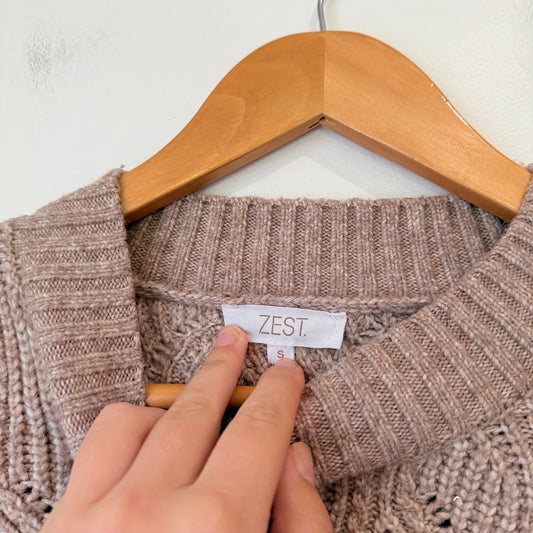 Zest Beige Pointelle Knit Jumper with Shirt Hem Size S