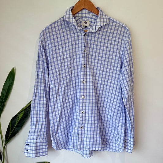 3 Wise Men Blue & White Check Slim Fit Shirt Size 41