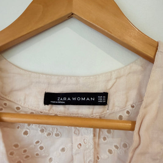 Zara Pale Pink Broderie Anglaise Tunic Shirt Dress Size XS | U/Arm to U/Arm 50cm