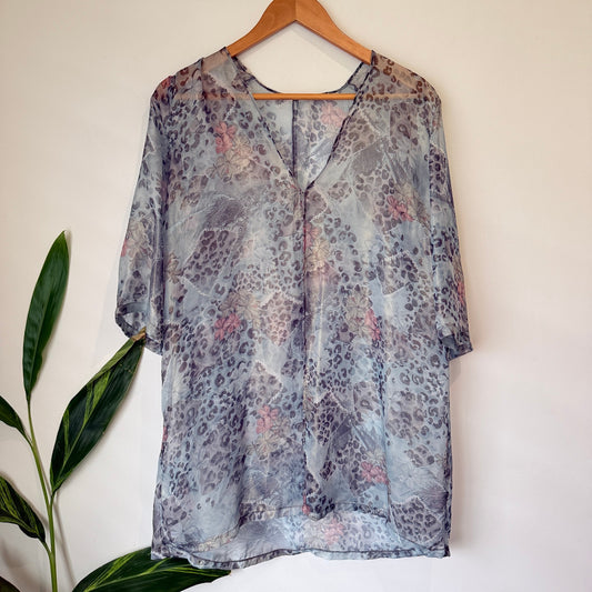 Animal Print Sheer Chiffon Top | U/Arm to U/Arm 57cm