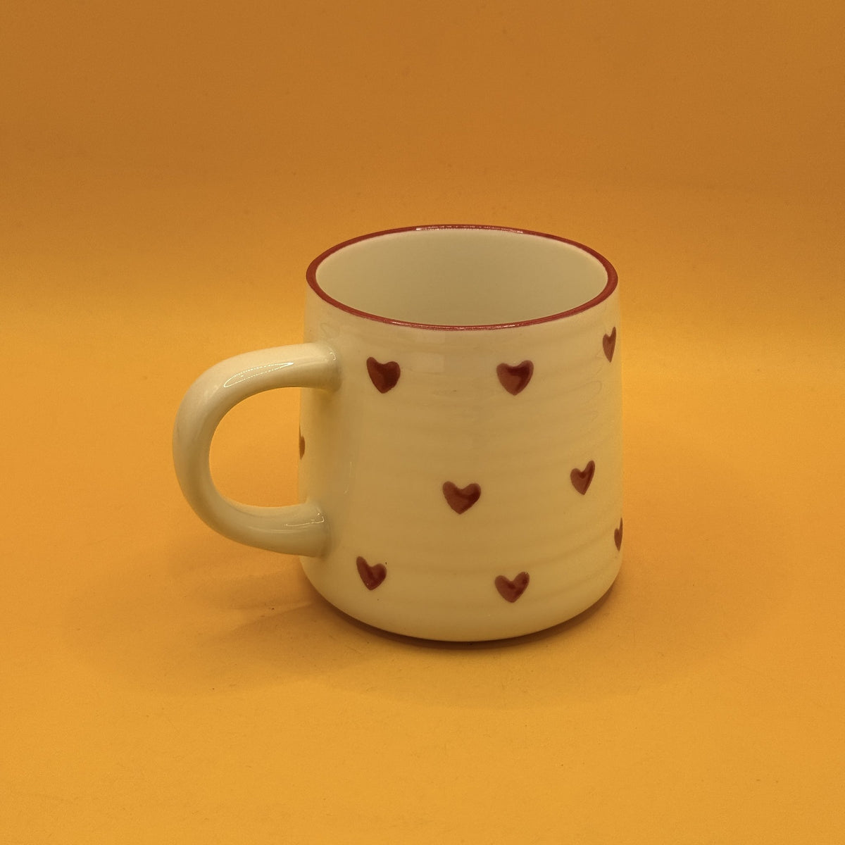 White Heart Print Ceramic Mug with Red Rim 8.5cm tall