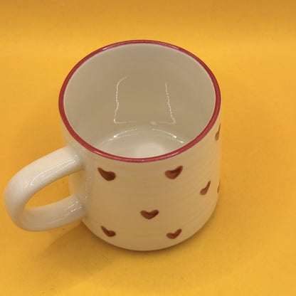 White Heart Print Ceramic Mug with Red Rim 8.5cm tall
