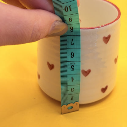 White Heart Print Ceramic Mug with Red Rim 8.5cm tall