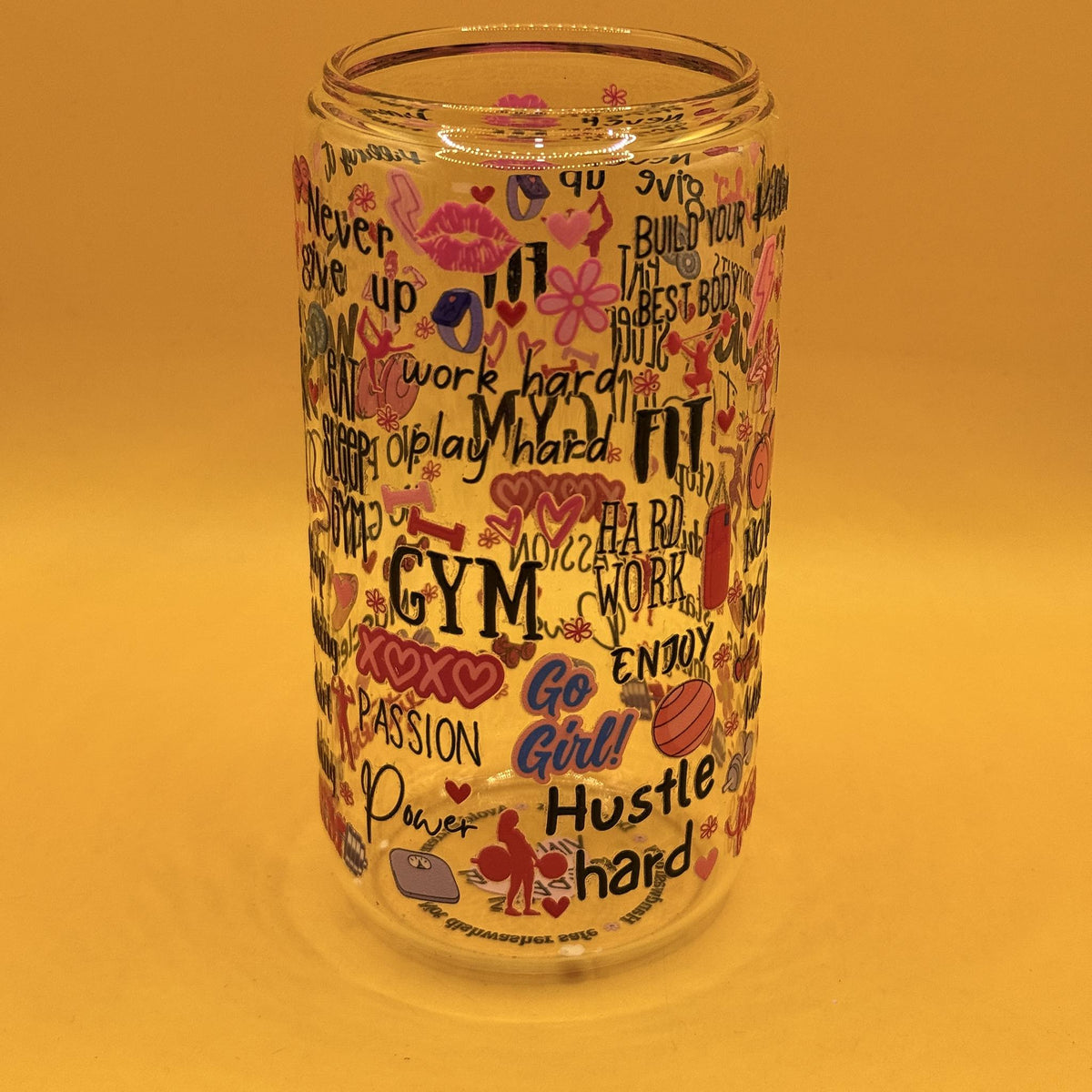 Vintage Rebels Gym Print Glass Tumbler with Straw