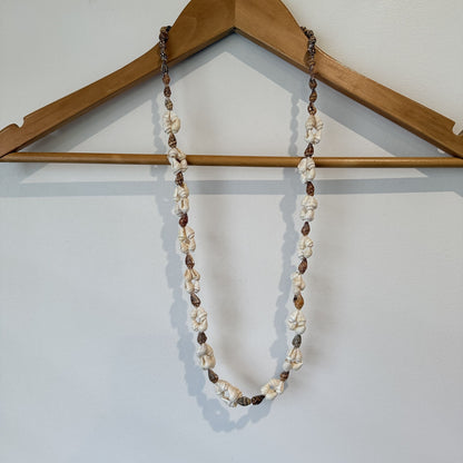 Mixed Cream & Brown Shell Long Necklace