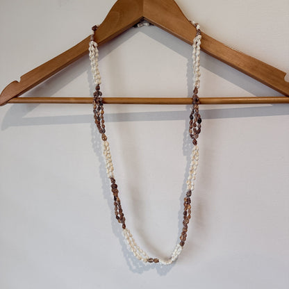 Twisted Multi-Strand Brown & White Shell Necklace
