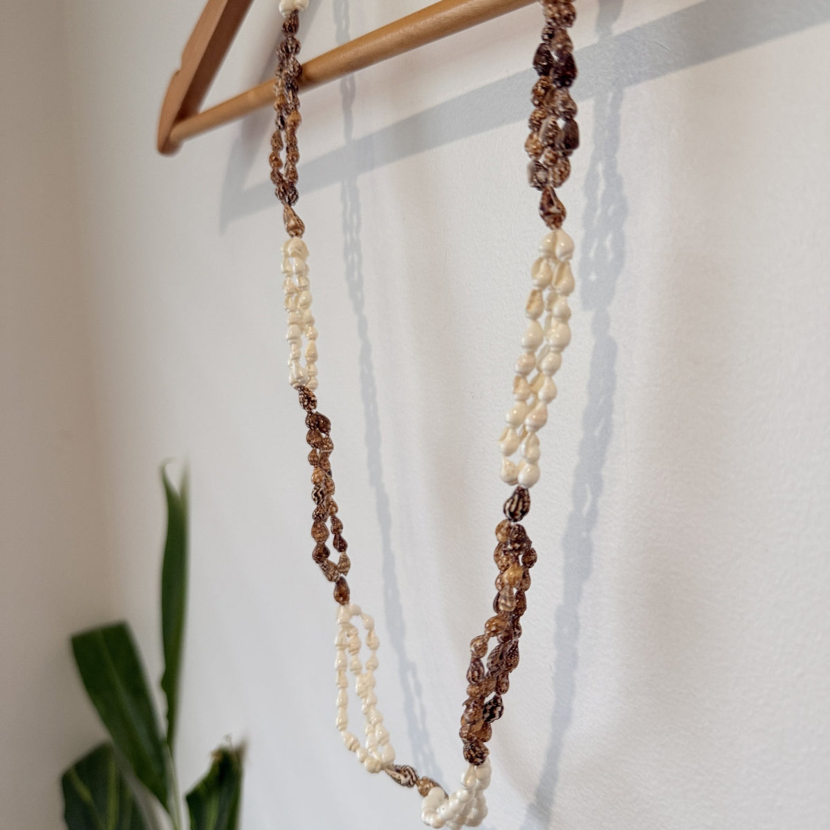 Twisted Multi-Strand Brown & White Shell Necklace