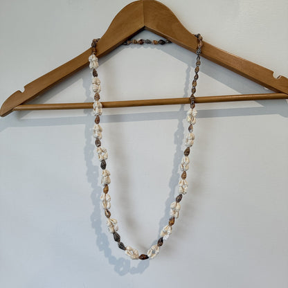 Cream & Brown Shell Long Necklace