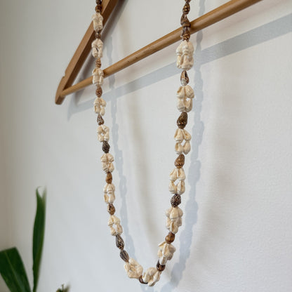 Cream & Brown Shell Long Necklace