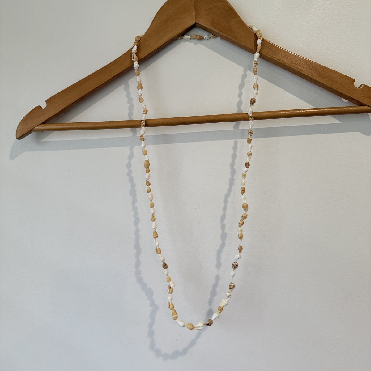 Cream Shell Long Necklace with Brown Accents