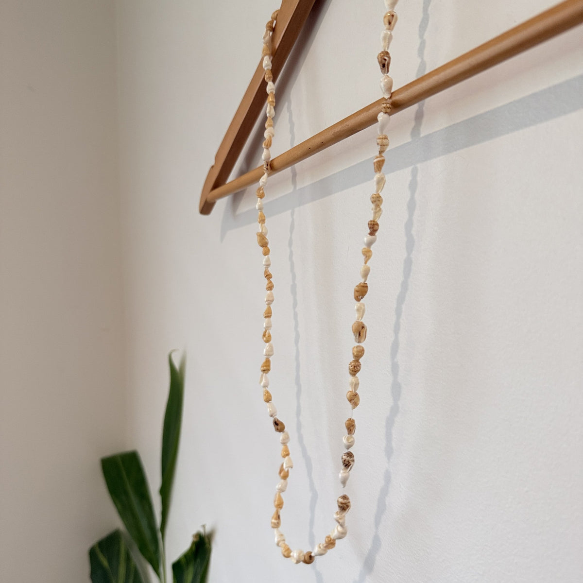 Cream Shell Long Necklace with Brown Accents