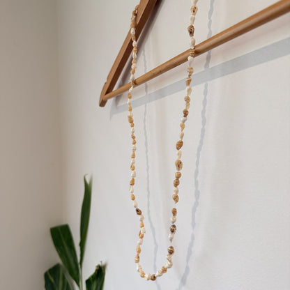 Cream Shell Long Necklace with Brown Accents