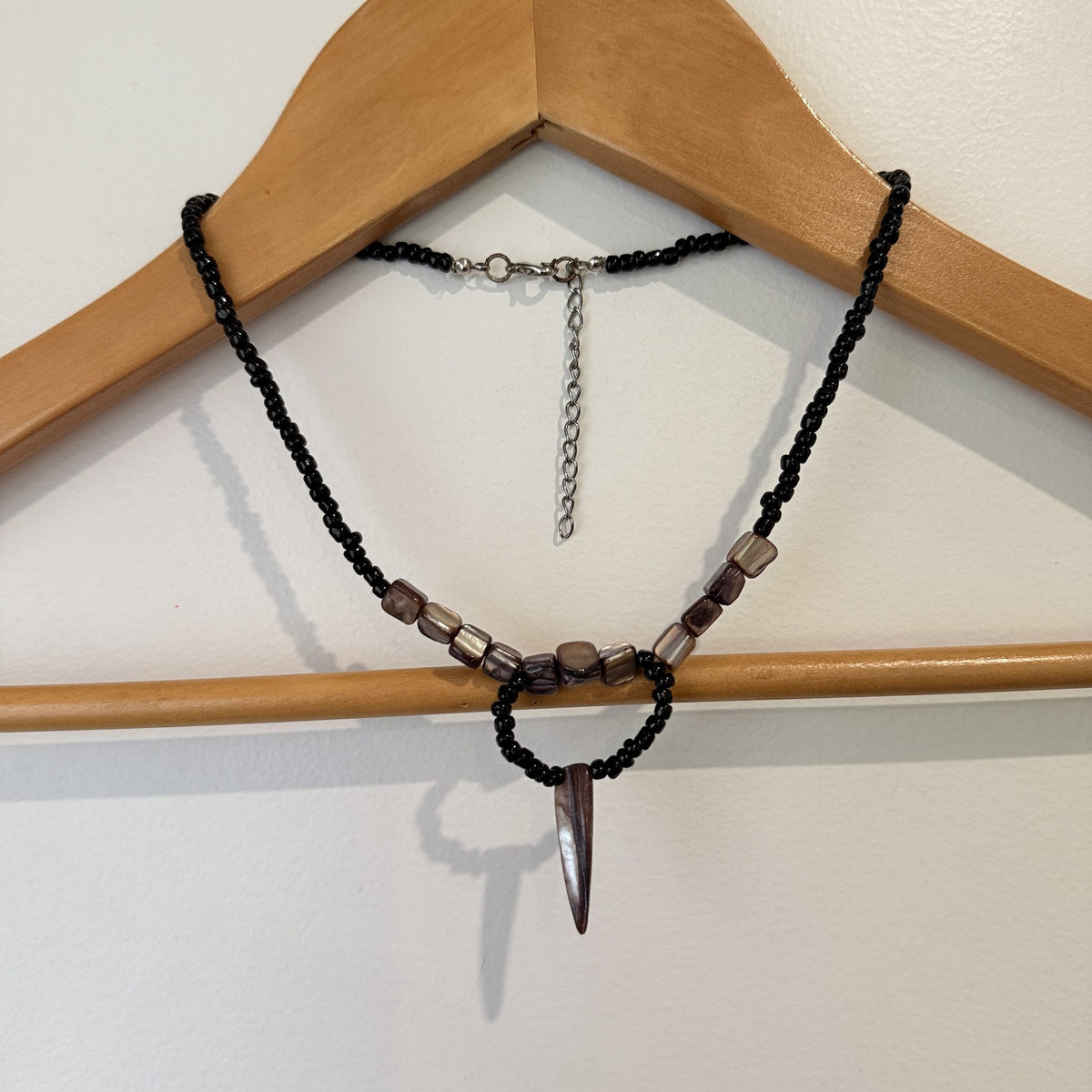 Haidi Bei Bei Black Bead Necklace with Shell Chips & Spike Pendant