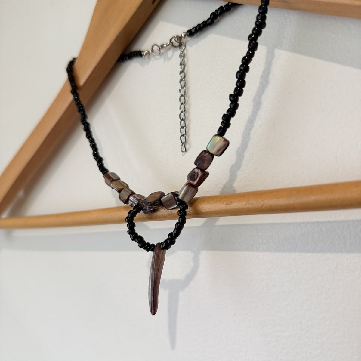 Haidi Bei Bei Black Bead Necklace with Shell Chips & Spike Pendant