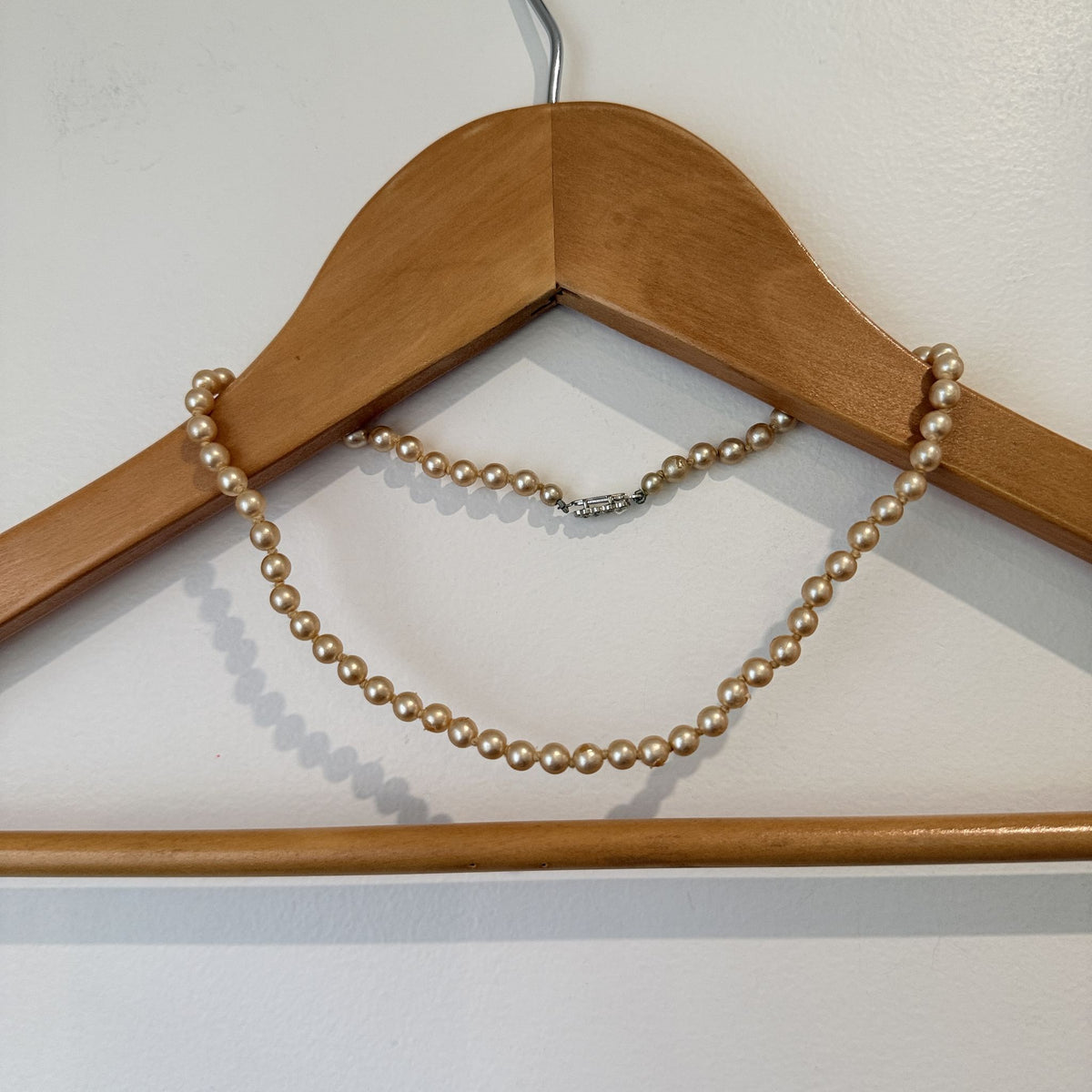 Champagne Faux Pearl Necklace with Diamante Clasp