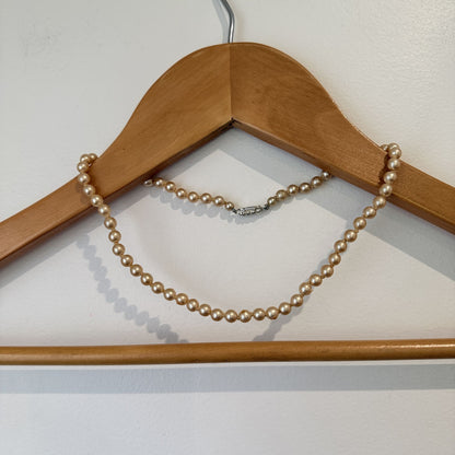 Champagne Faux Pearl Necklace with Diamante Clasp