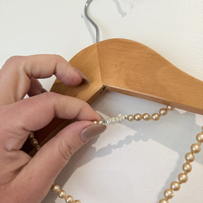 Champagne Faux Pearl Necklace with Diamante Clasp