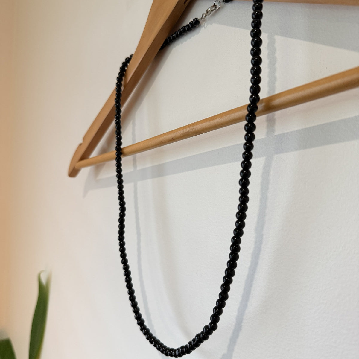 Black Bead Long Necklace
