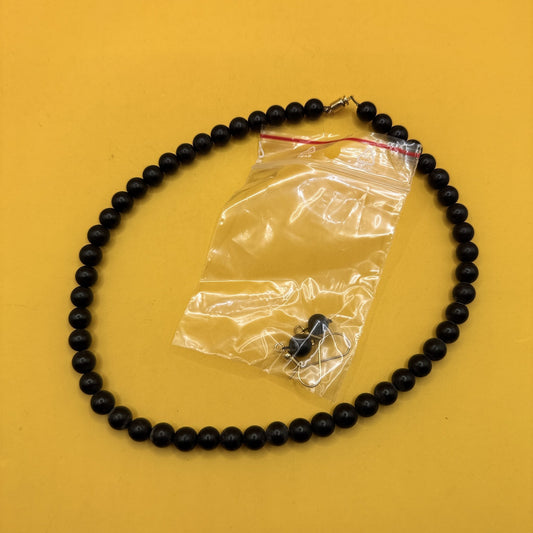 Black Bead Necklace & Matching Drop Earrings Set