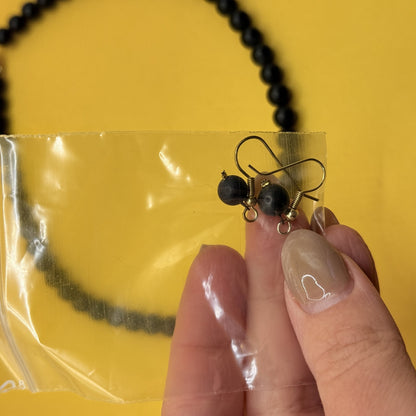 Black Bead Necklace & Matching Drop Earrings Set