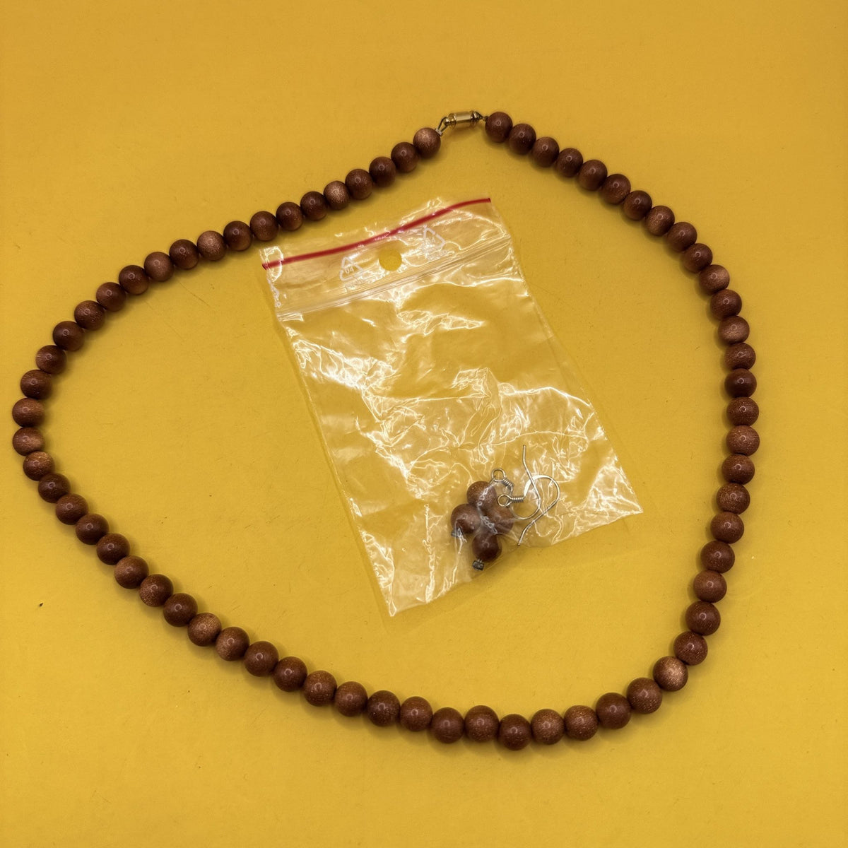 Brown Bead Necklace & Matching Earrings Set
