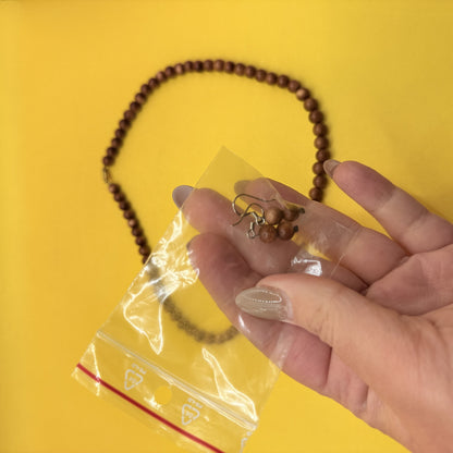 Brown Bead Necklace & Matching Earrings Set