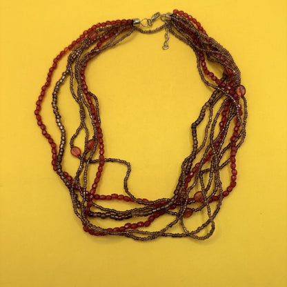 Red & Bronze Multi-Strand Seed Bead Necklace