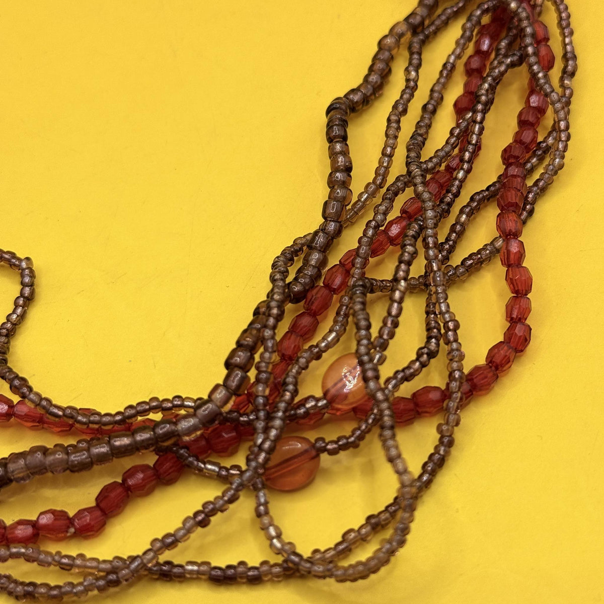 Red & Bronze Multi-Strand Seed Bead Necklace
