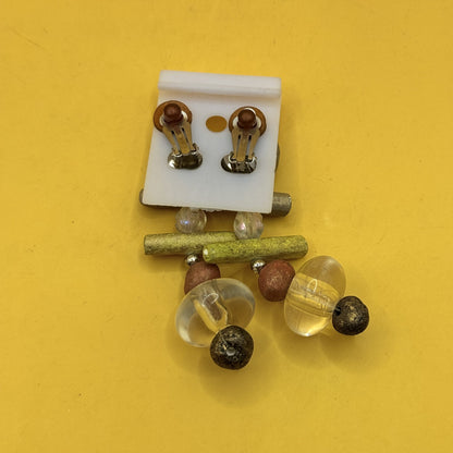 Beaded Drop Earrings – Gold Clear & Brown
