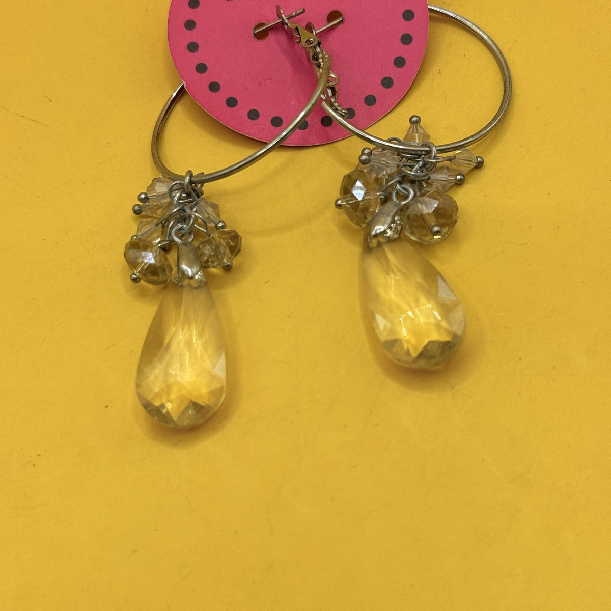 Silver Tone Hoop Earrings with Crystal Teardrop Drops