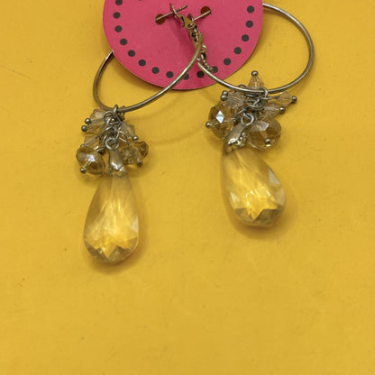 Silver Tone Hoop Earrings with Crystal Teardrop Drops