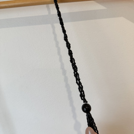 Black Twisted Seed Bead Tie Belt