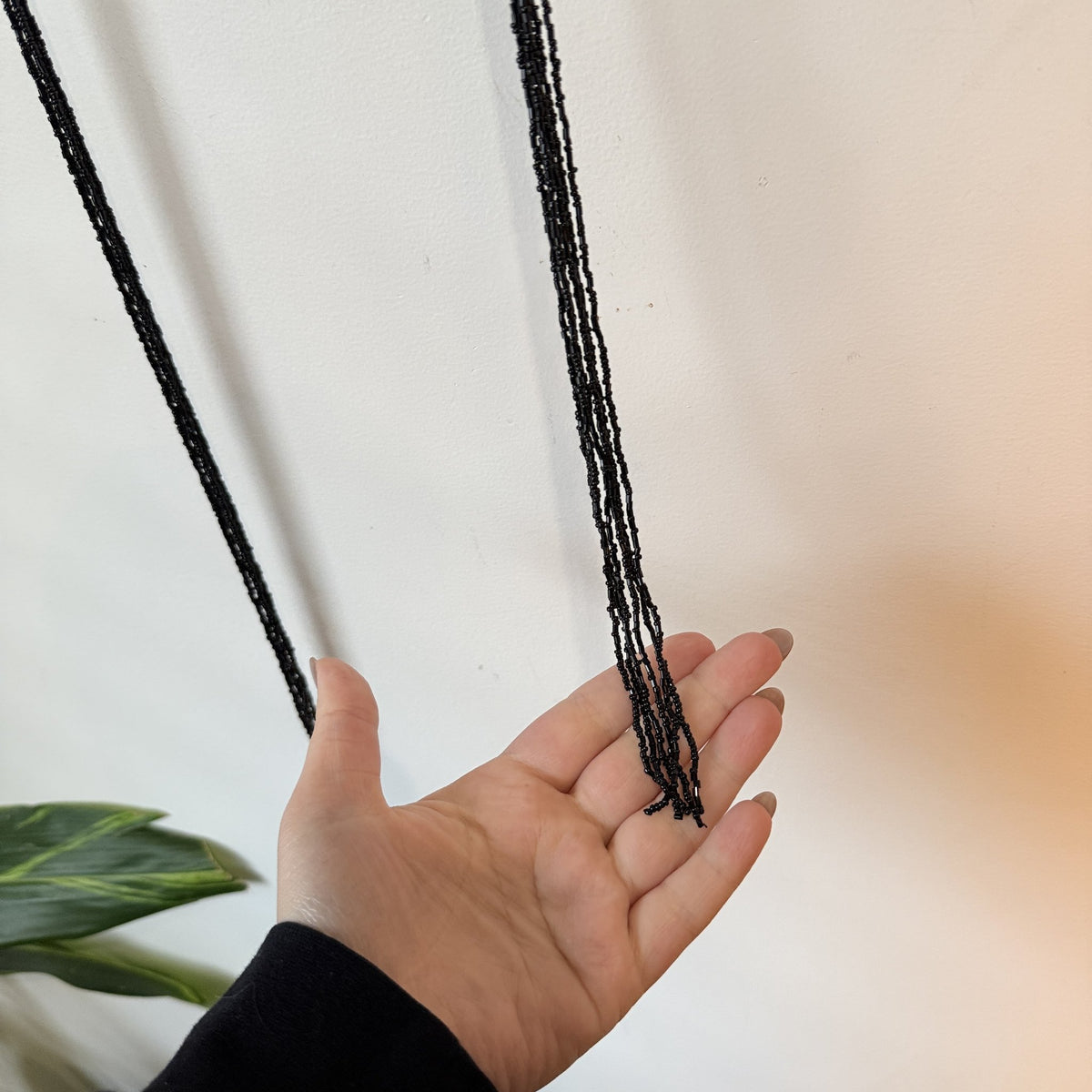 Black Twisted Seed Bead Tie Belt