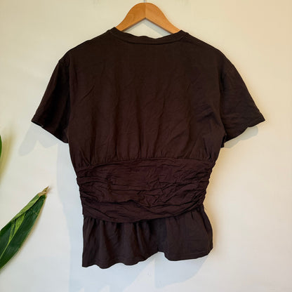 Glassons Brown Ruched Peplum T-Shirt Size L