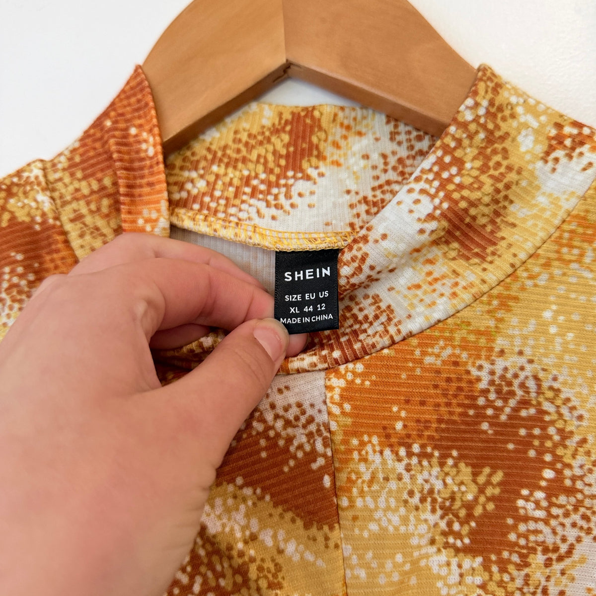 Shein Orange & Gold Print Ruched Long Sleeve Dress Size XL