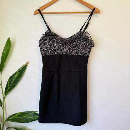 Chic A Booti Black & Leopard Print Mini Dress Size 10
