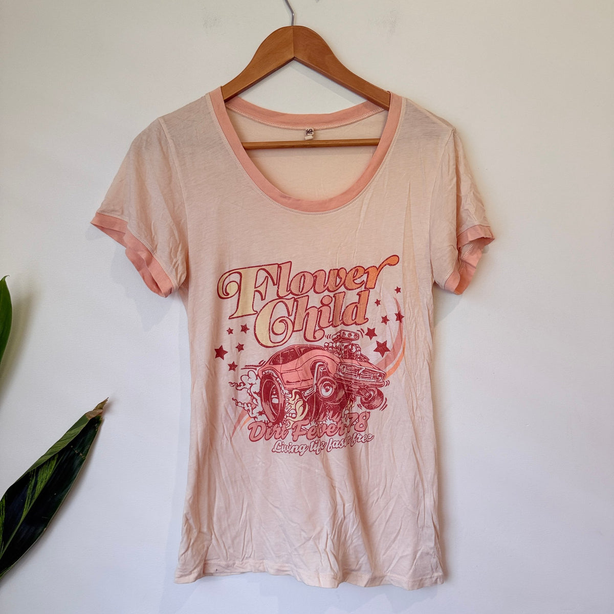 Spell Peach Flower Child Graphic Ringer T-Shirt Size S