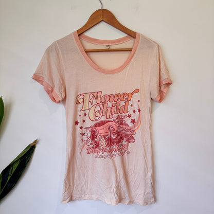 Spell Peach Flower Child Graphic Ringer T-Shirt Size S