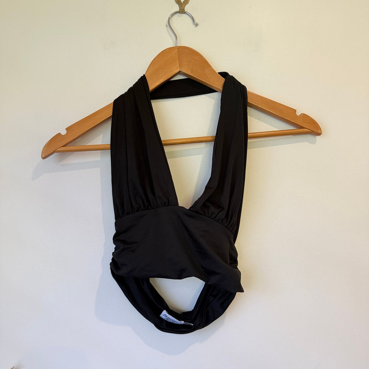 Princess Polly Black Plunge Halter Wrap Top Size 6