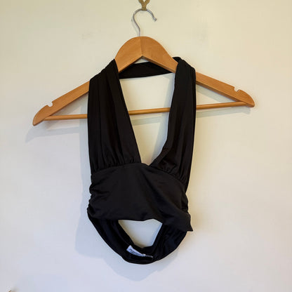 Princess Polly Black Plunge Halter Wrap Top Size 6