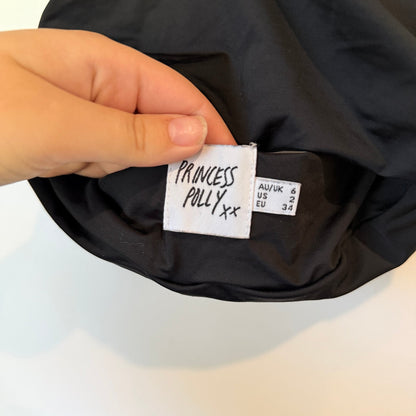 Princess Polly Black Plunge Halter Wrap Top Size 6