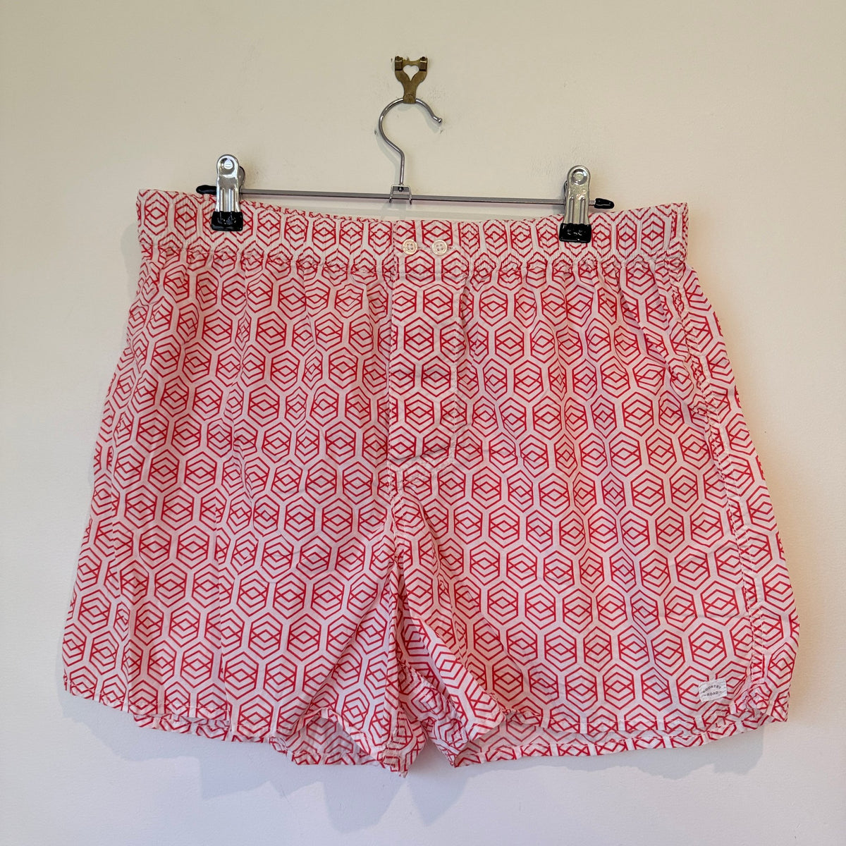 Country Road Red & White Geometric Print Cotton Shorts Size M