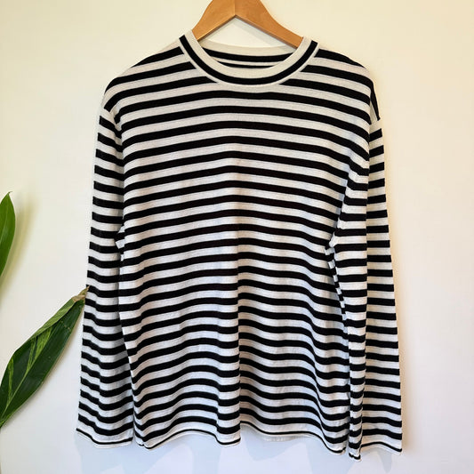 Black & Cream Striped Knit Jumper Size M