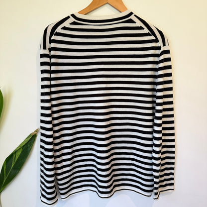 Black & Cream Striped Knit Jumper Size M
