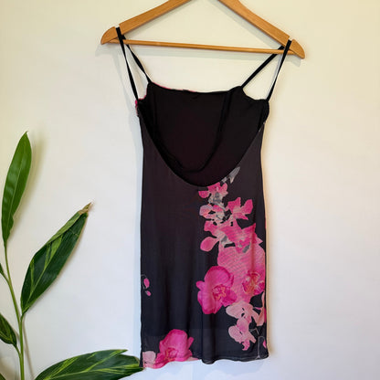 Glassons Black Pink Floral Mesh Mini Dress Size XS