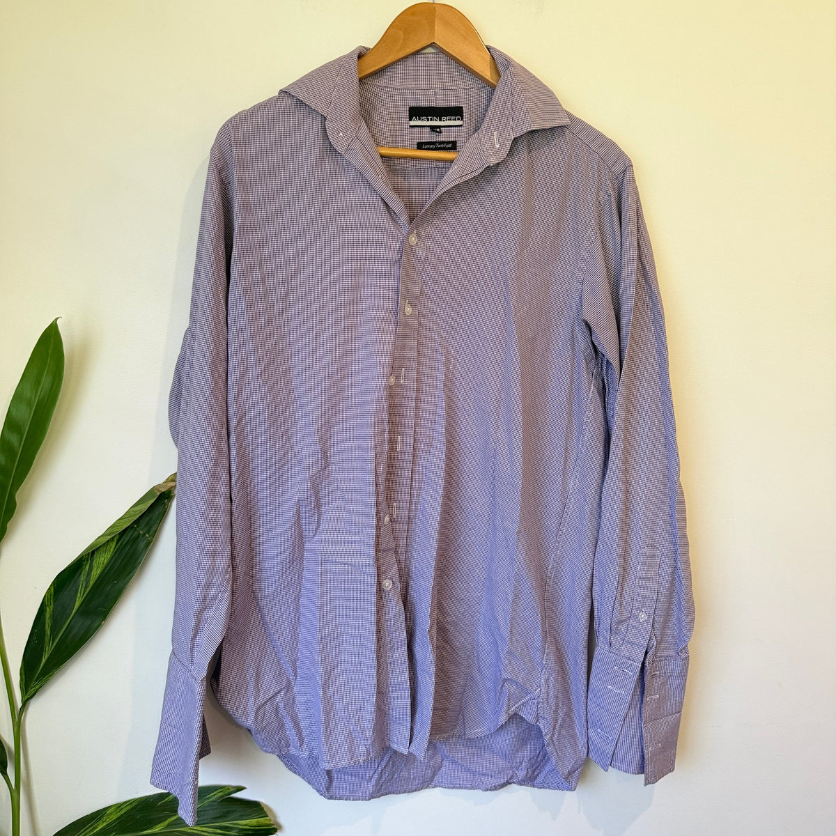 Austin Reed Purple Houndstooth Cotton Dress Shirt Size 15.5R