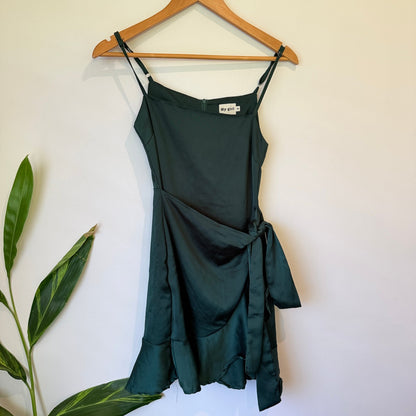 My Girl Emerald Green Satin Wrap Mini Dress